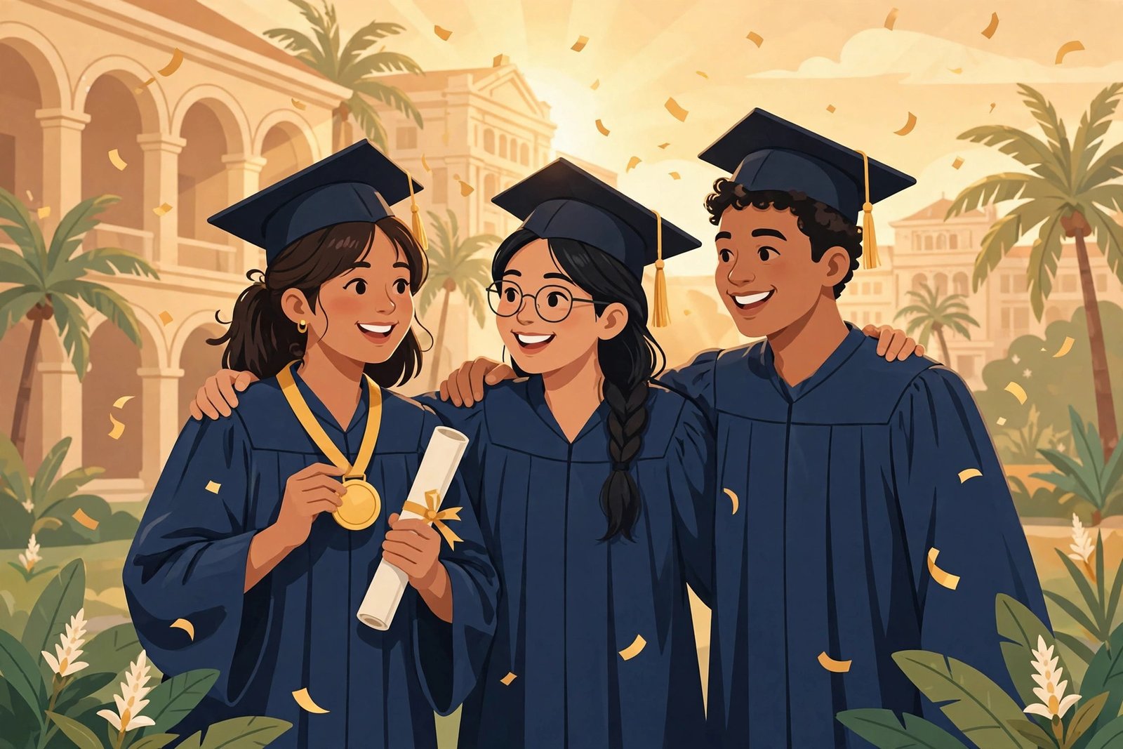 Graduation caps and honor medals representing Summa, Magna, and Cum Laude GWA cutoffs